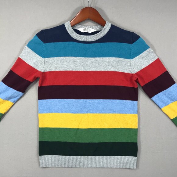 H&M Sweater Boys 8-10 Multicolor Striped Pullover Crew Neck Long Sleeve - Picture 6 of 12